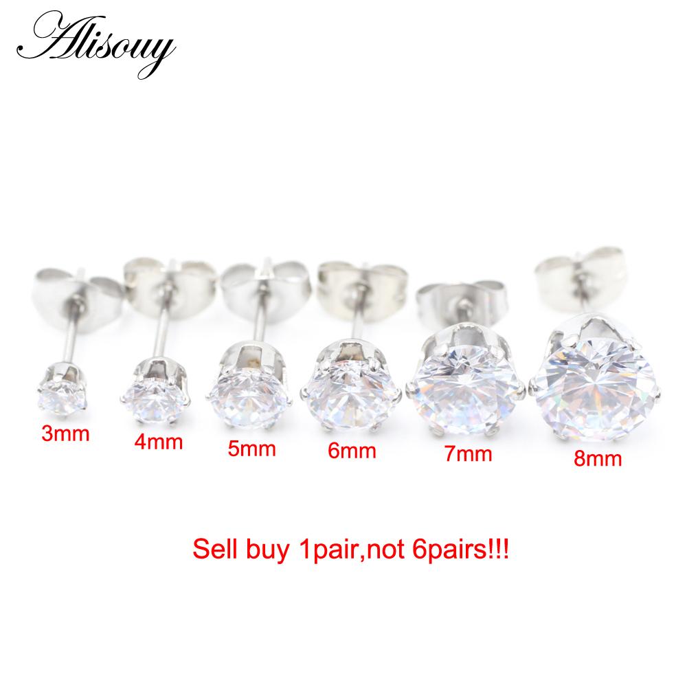 Alisouy 2 יחידות נירוסטה עגול זירקוניה מעוקבת קריסטל CZ נשים גברים עגילי חתיך לאוזן טרגוס סחוס הליקס פירסינג תכשיטים