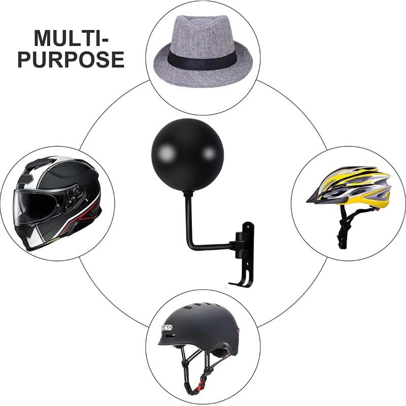 180 Rotating Motorcycle Helmet Rack Wall Mounted with Double Hook Detachable Bicycle Helmet Display Rack