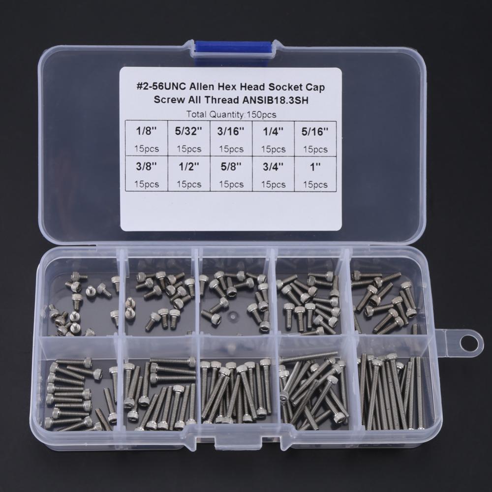 150 Stück #2-56 UNC Gewinde Linsenkopfschrauben 9 Größen Sortiment Schrauben Sortiment Set Maschinenreparatur
