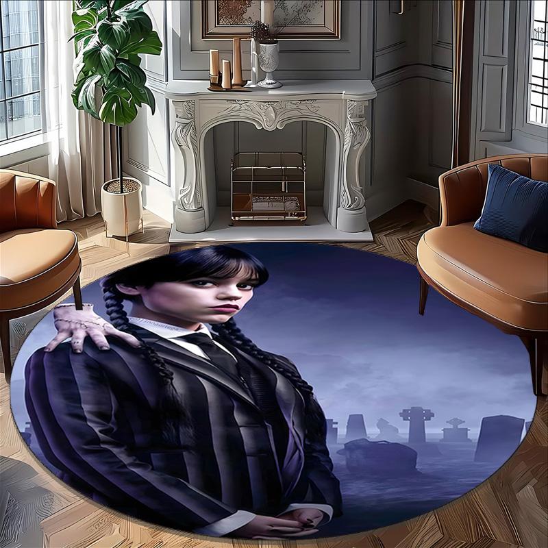 1pc Addams Family Wednesday2 Design Printed Area Round Carpet for Bedroom Living Room Home Decor Rugs Mat Non Slip Mat Rug for Bedside
