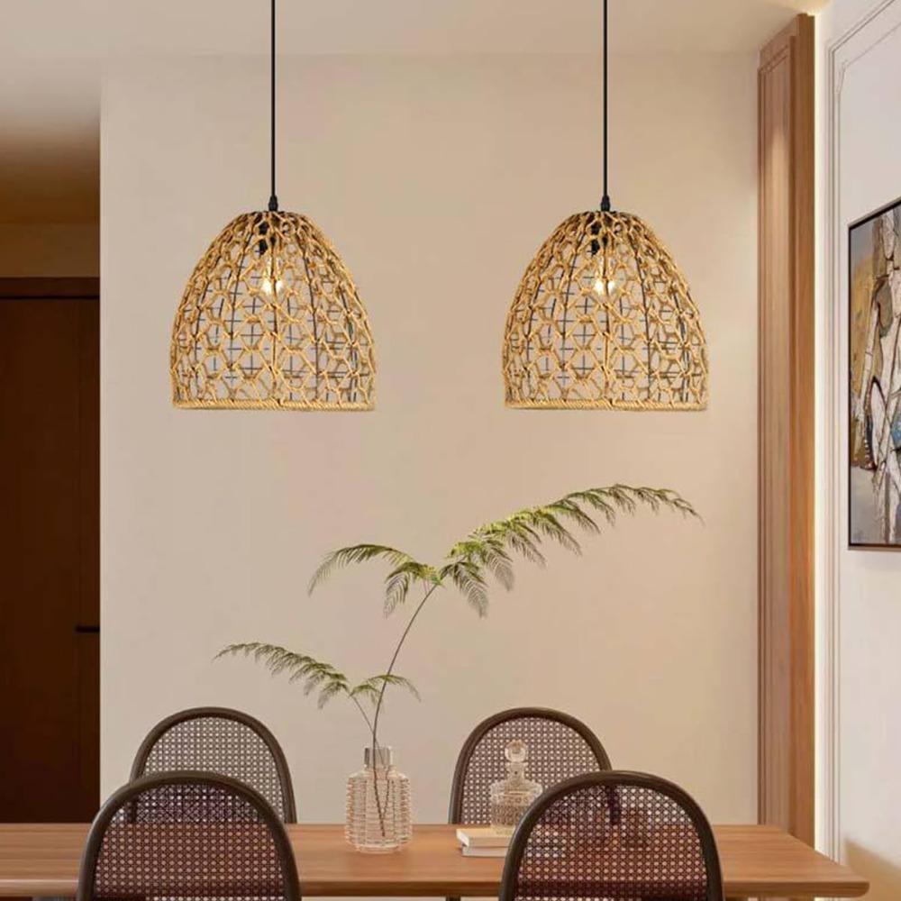 JOYINLED Industrial Chandelier Vintage Hemp Rope Pendant Light Living Room Ceiling Lamp for Dining Room Hanging Lamp 30CM