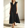 Summer Ruffled Flutter Sleeve V Neck Loose Casual Maxi Dress For Vacation, European American Crossborder Women Long Dress