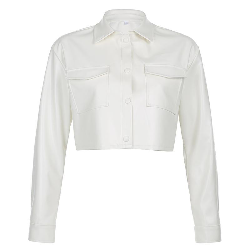 

Укороченная куртка из искусственной кожи, женская осенняя винтажная элегантная куртка, женское тонкое модное зимнее пальто из искусственной кожи в стиле Харадзюку в стиле панк XS белый