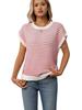 Women's Striped Knit Summer Top - Loose, Short-Sleeved, Round Neck, Casual Hollow Design Sweater