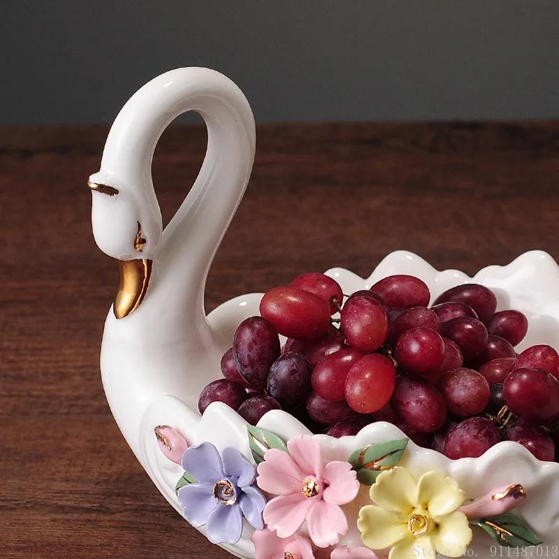 Swan Fruit Plate Candy Plate Home Dining Table Living Room Storage Decoration Ceramic Crafts Wedding Gift Swan Fruit Plate