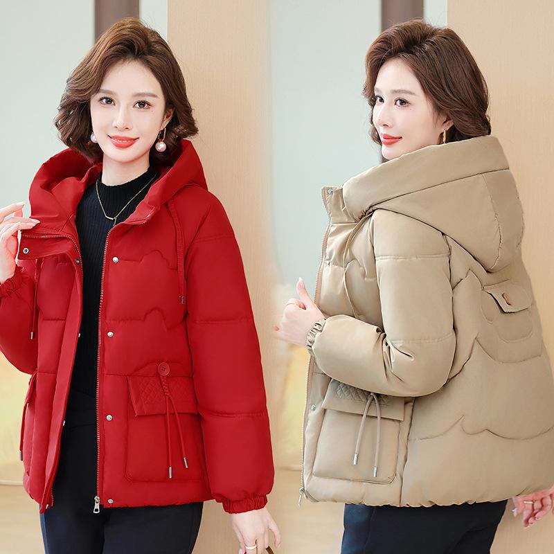 Dámská ležérní bunda s bavlněnou vycpávkou Středně dlouhá zimní volná teplá bunda s bavlněnou vycpávkou