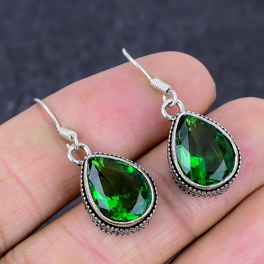 Chrome Diopside Gemstone 925 Sterling Silver Jewelry Earring 1.38"