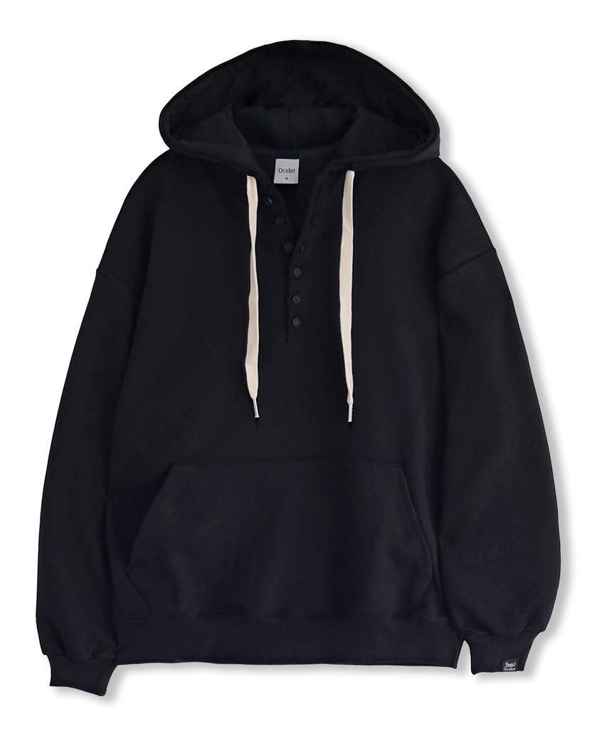 D13 (Fleece-Lined) Plain Henley Neck Hoodie_Wine