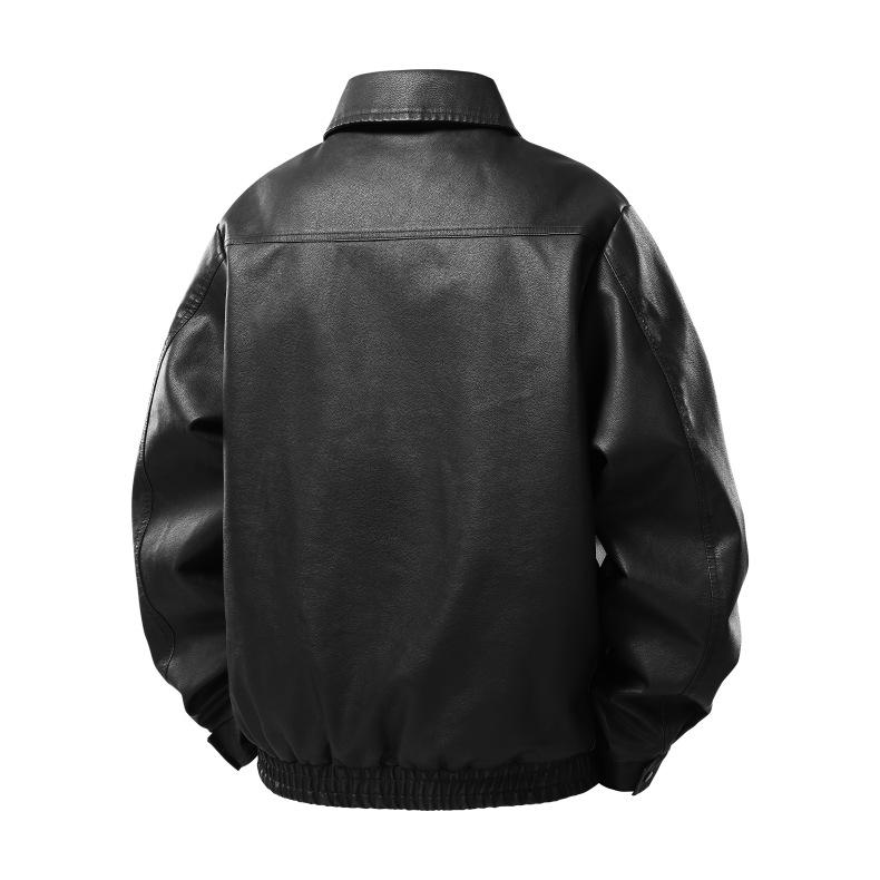Explosive lapel men's leather jacket, locomotive style boutique explosive casual top, short windproof leather jacket