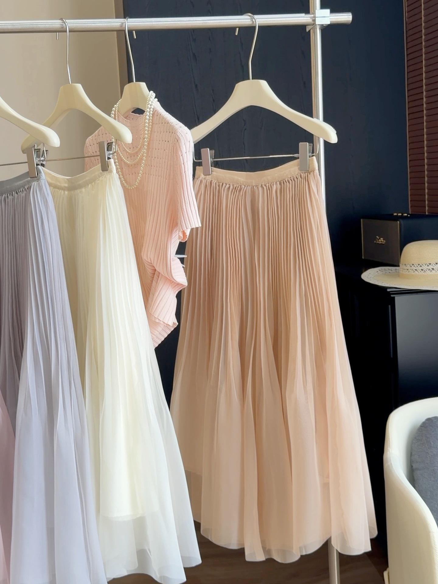 Women s Elastic Waist Maxi Skirt A Line Pleated French Gentle Organza Tulle Long Skirt SIZE