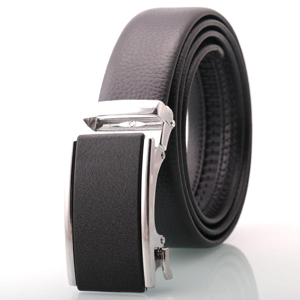 Men's Genuine Leather Belt with Frosted Automatic Buckle - Stylish Alloy Design