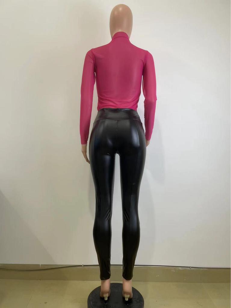 Y6011 High-Waisted Slimming Matte PU Leather Pants for Women - Autumn/Winter Collection