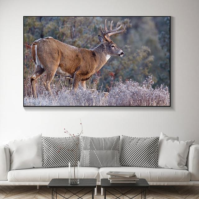 Animal Noble Deer In Winter Snow Forest Canvas Painting Posters and Prints Wall Art Pictures For Living Room Home Decor No Frame