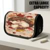 1pc Double Layer Flip Pencil Case, Autumn Nap of a Hedgehog, Large Capacity, Portable Polyester Pen Storage Bag with Zipper Closure, Ideal for School 