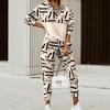 QICED Set Felpa Slim a Maniche Lunghe Stampata Casual da Donna e Pantaloni Lunghi