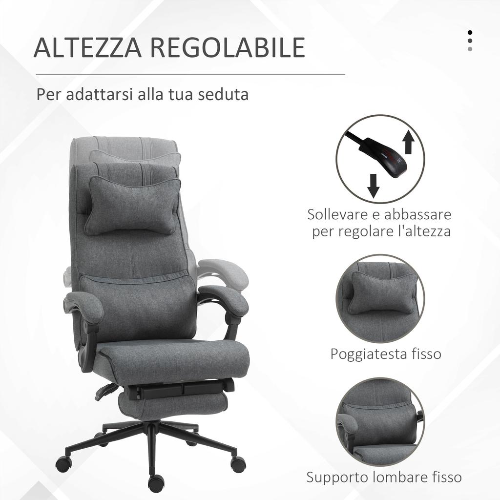 Ergonomic Office Chair with Adjustable Height, Armrests and Footrest, 66x70x115-123 cm, Grey