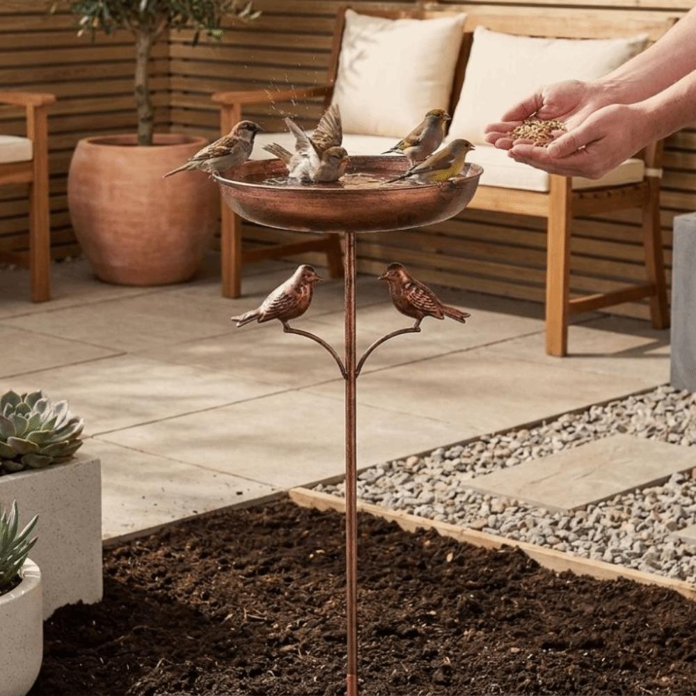 5 Claw Ground Plug Iron Bird Bath Feeder Standing Bowl Bird Feeding Station Outdoor Garden