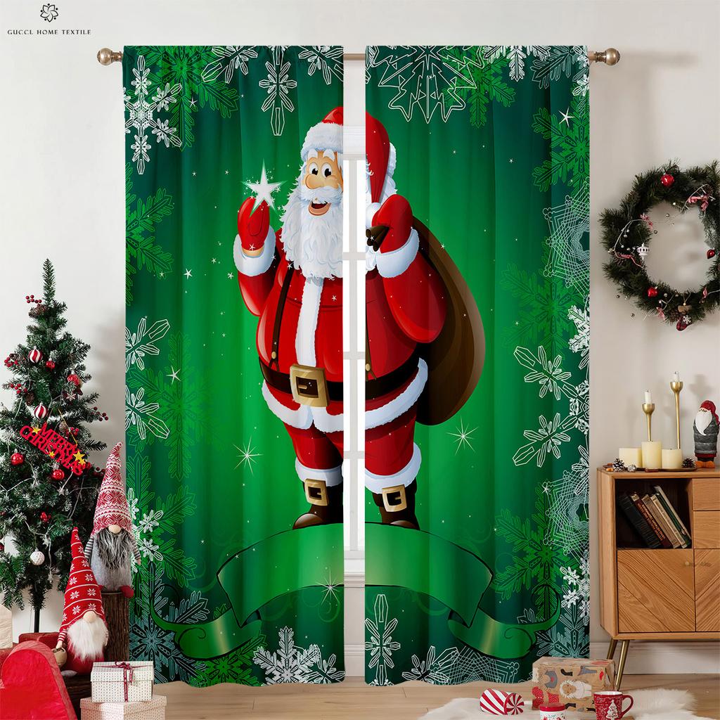 Perdele de Crăciun cu Imprimeu Fulg de Nea și Elan cu Aspect de Lemn, Perdele Decorative în Stil Retro Country pentru Dormitor, Living, 2 Buc.