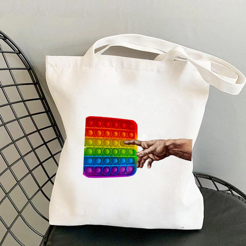 

Радуга-шоппер, антистрессовая сумка-тоут для именинницы Kawai, женская сумка-шопер в стиле Харадзюку, сумка для покупок, женская холщовая сумка