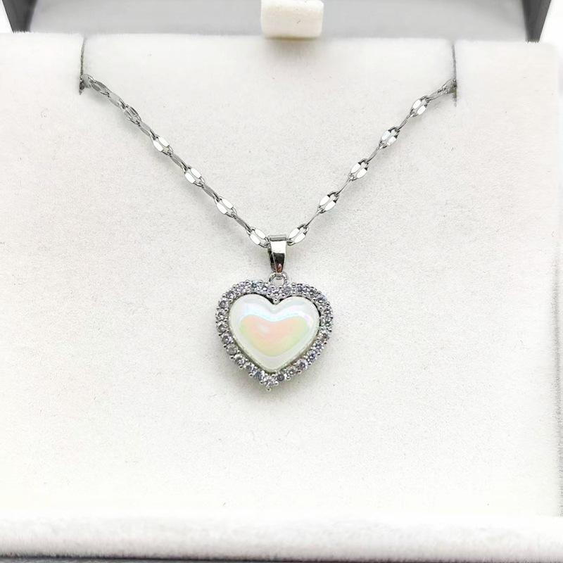 1 Pcs Imitation Pearl Heart Copper Pendant Necklace Women s Steel Collarbone Chain Girls  Elegant Minimalist Accessories