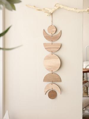 Moon Phase Wall Hanging Wood Wall Decor Boho Home Decoration Living Room Pendant Wooden Craft Hanging Ornaments for Ramadan Gift