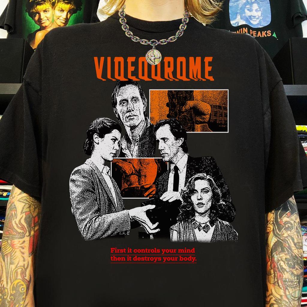 Videodrome Movie Peripheral Pattern Printed Tshirt David Cronenberg Retro Horror Movie Womens and Unisexs Universal Tshirt