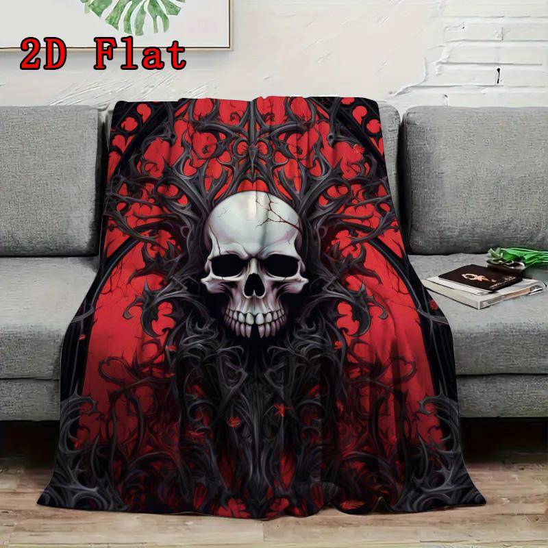 Gothic skull with ornate details 2D Flat Pattern Flannel Blanket High quality All Seasons Warmth and Comfort Perfect for Christmas Gifts.