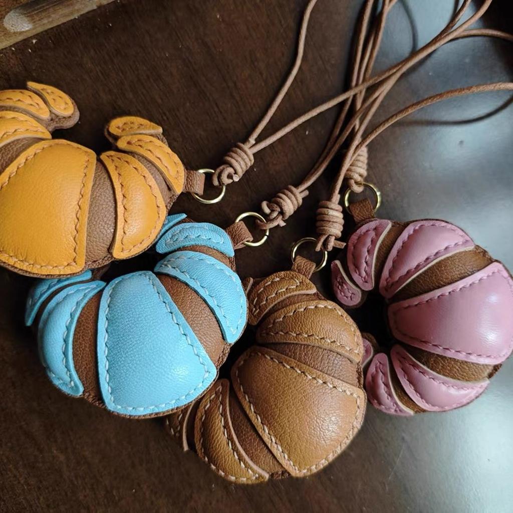 Handmade Leather Croissant Shaped Bag Charm Keychain Accessory for Fashion Enthusiasts Unique Backpack Accessories
