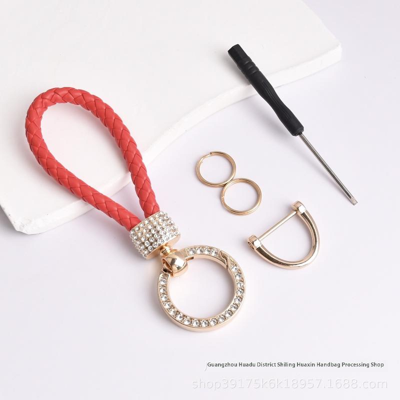 Handcrafted Braided Rope Keychain Sparkling Rhinestones - Stylish Monochrome Car Key Ring Fashion-Forward Accessory