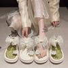 Woman Slippers Open Toe Shoes for Women On Beach Slides With Bow Green Sandals Flat Korea Style Designer Luxury Clappers New Vip