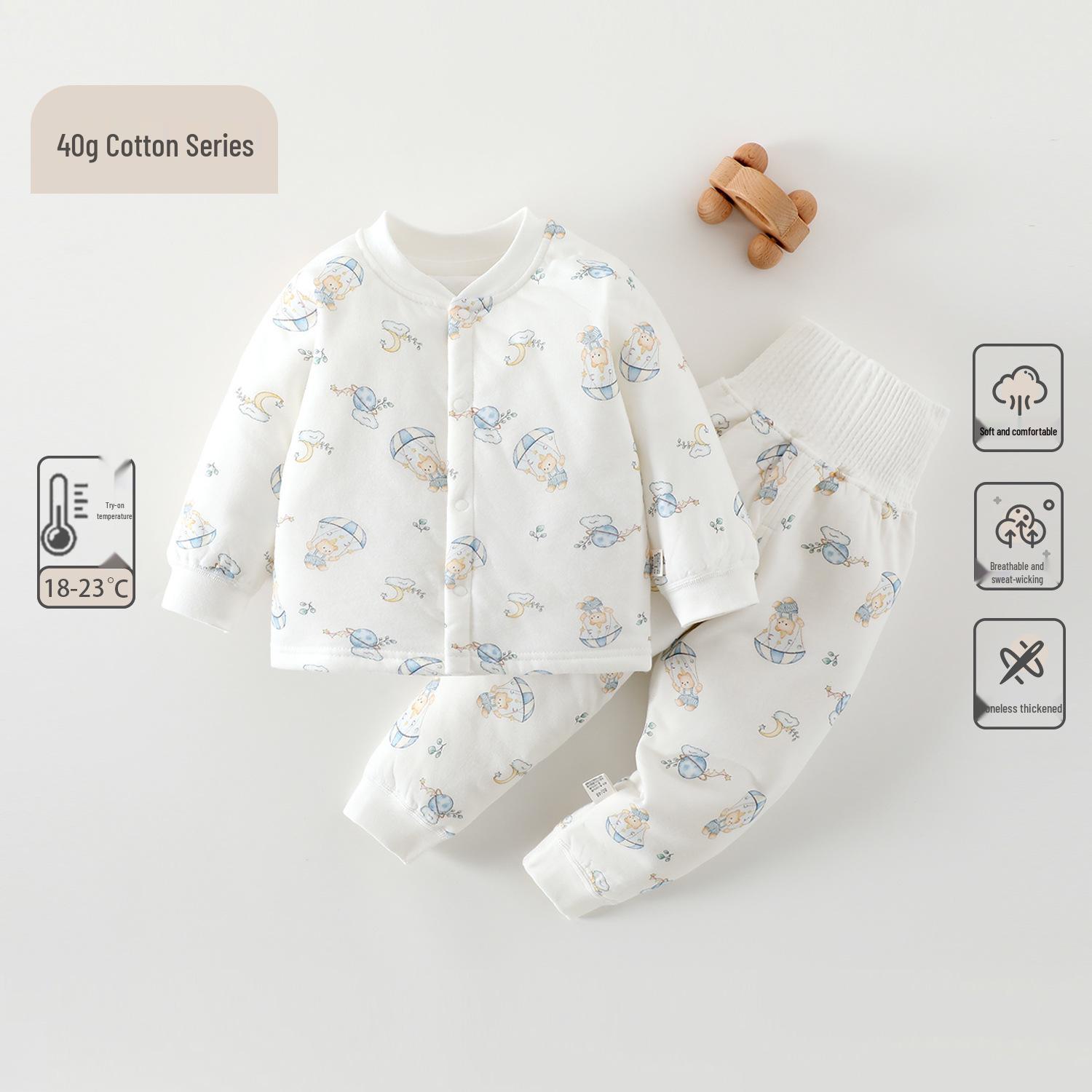 

120g Padded Baby Underwear Set - Warm Thickened Autumn/Winter Top & Pants with High Waist Belly Protection 100 cm