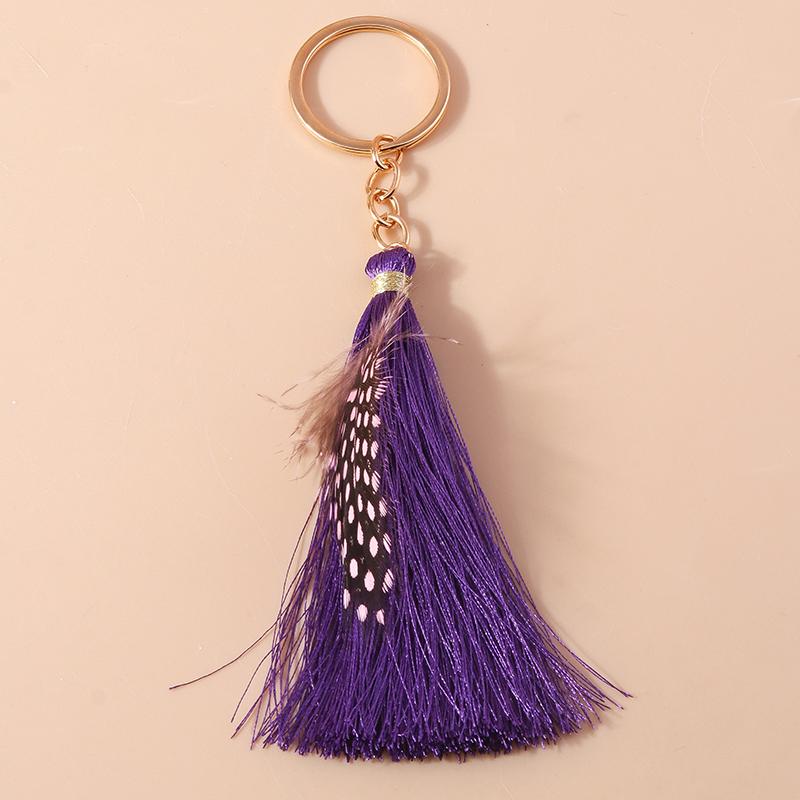 Bohemia Tassels Feather Keychain Women Girl Turquoise Key Ring Pendants for Handbag Decor DIY Handmade Key Chain Jewelry Gifts