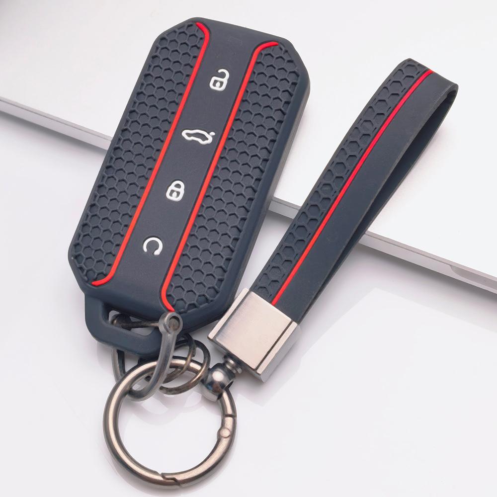 Silicone Smart Key Fob Cover for Chery Jaecoo 5 J5 J7 Tiggo 9 Arrizo 8 OMODA 5 with Keychain Honeycomb Texture Shockproof Smart Remote Key Protector чёрный