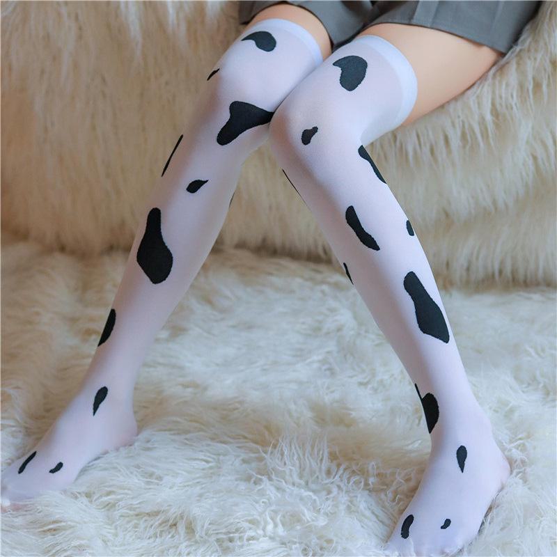 Cow Print Nightclub High Knee Stockings - Sexy White & Black Stockings for Women