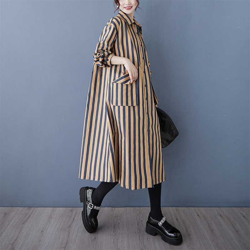 

Маленький карман, свободная повседневная рубашка-юбка, модное и универсальное платье в полоску One size темно-коричневого