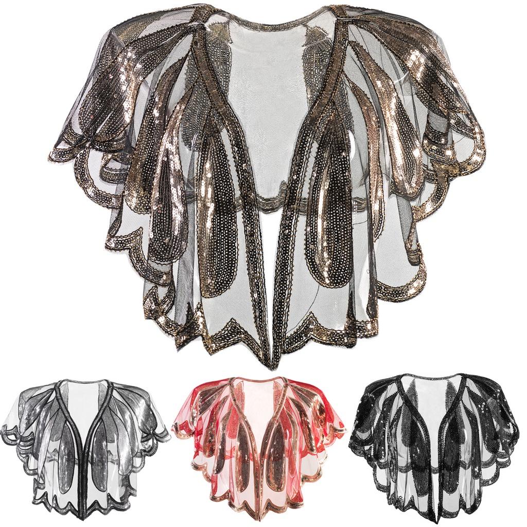 Vintage 1920er Damen Schal Perlen Pailletten Abend Cape Bolero Flapper Überwurf Für Party Und Hochzeit