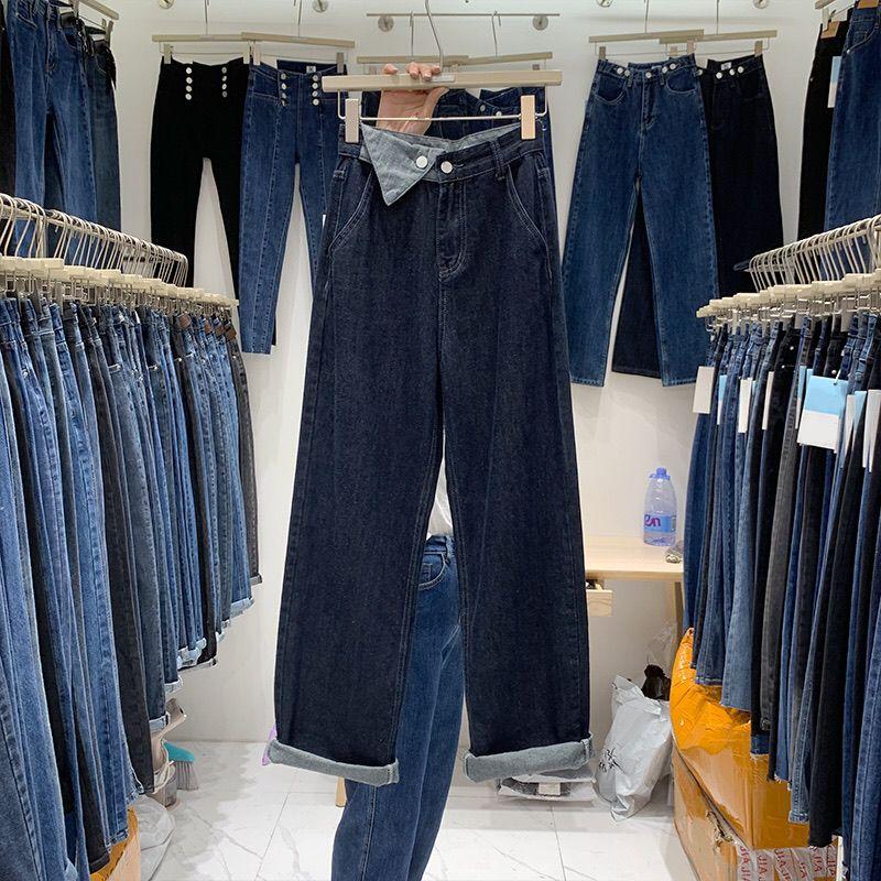 

Весенне-осенние женские джинсы больших размеров, брюки с высокой талией, широкие брюки, свободные джинсовые женские шаровары с карманами, укороченные брюки XL