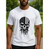 European Sizes Men's Printed Short-sleeved Shirt with a Split Star-Spangled Skull Design, Medium Elasticity and Fashionable Style