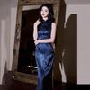 Blue Sleeveless National Style New Chinese Long Cheongsam Improved Young 1011 New Women's Retro Slim Evening Dress