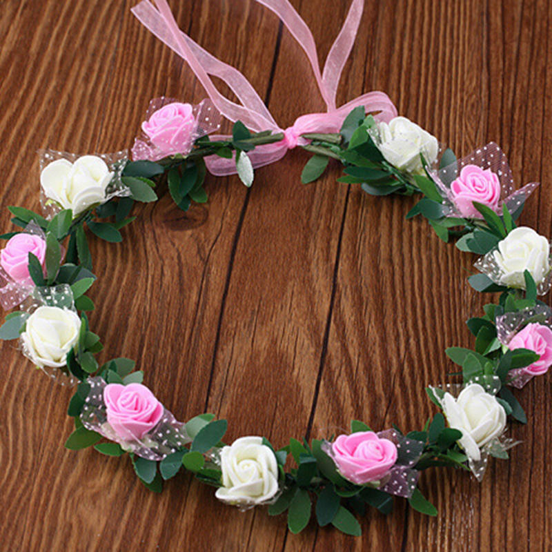 Sweet Girls Women Bridal Rose Flower Crown Headband Wreath Party Wedding Bridal Garland Hairband Headwear