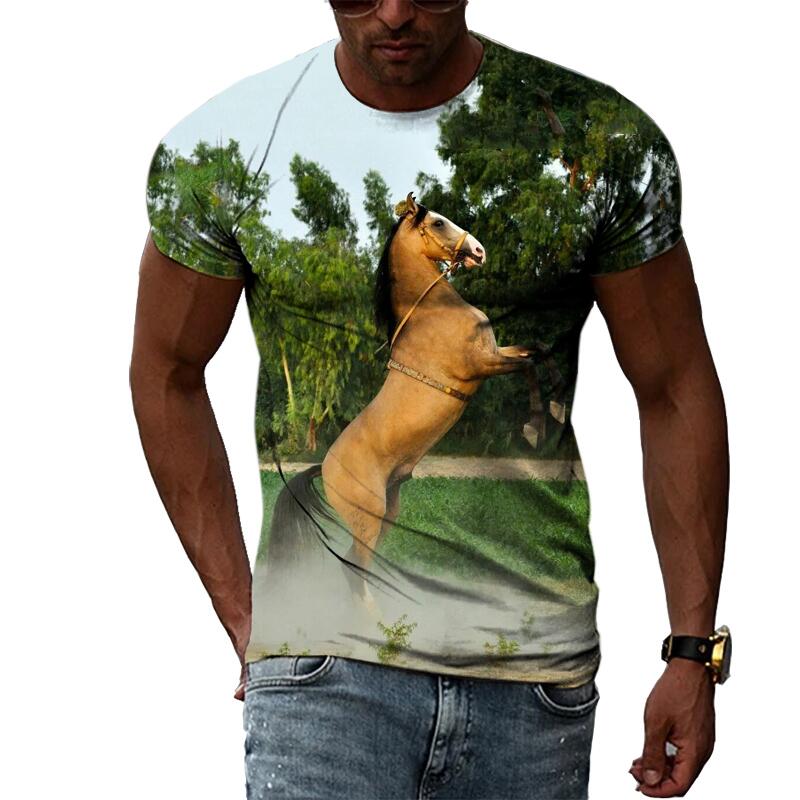 Summer Fashion Graphic Animal Horse T Shirts For Men Casual 3D Print Tee Hip Hop Harajuku Personality Round Neck Short Sleeve
