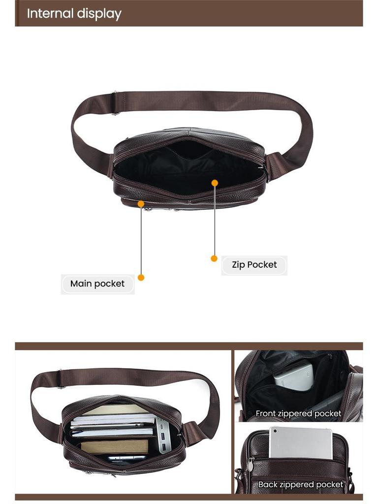 Férfi Eredeti Bőrből Készült Függőleges Oldaltáska - Nagy Kapacitású, Felső Réteg Marhabőrből, Alkalmi Kültéri Válltáska