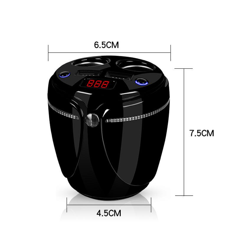 USB Car Charger Cup Holder Display Car Charger Cigarette Lighter Splitter With Voltage Display
