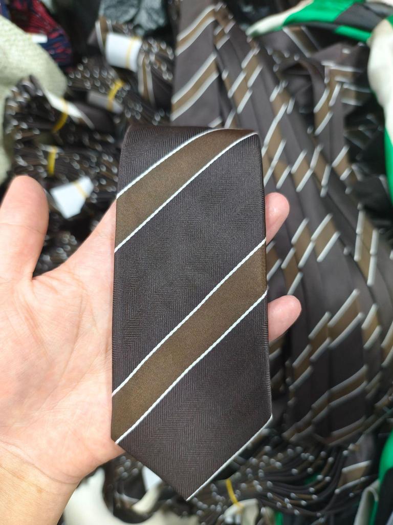Unisex Japanese Academic Style Striped Tie In Coffee Khaki Brown for Students