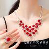 Elegant Women Jewelry Set Vintage Ruby Gemstone Necklace Ring Earrings Bracelet with Diamond