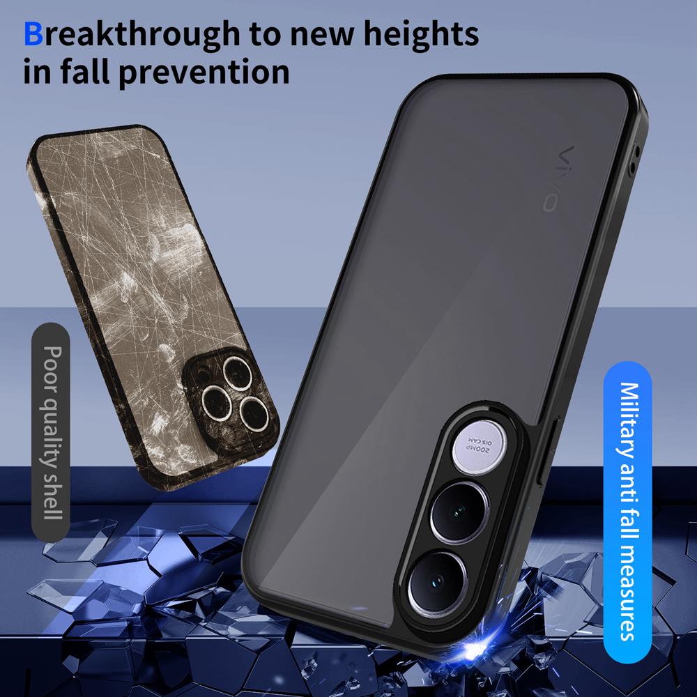 KEYSION Matte Translucent Black Phone Case for VIVO V70 FE Soft Silicone+PC Anti-slip Shockproof Back Cover for VIVO V70 FE 5G