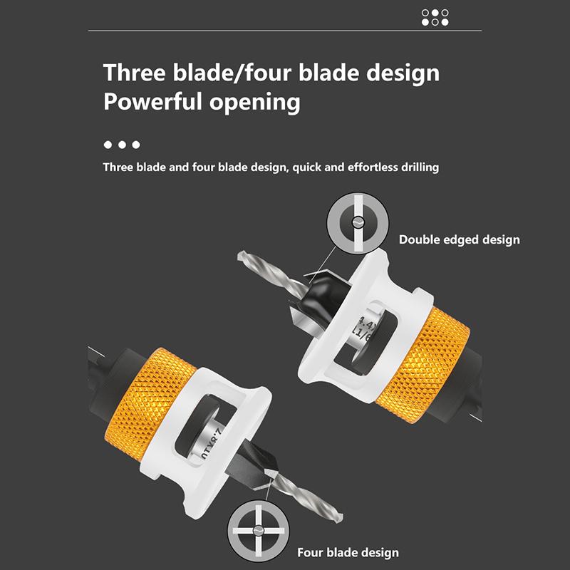 1 buc Limitator pentru prelucrarea lemnului Freză cu alezor cu patru muchii Cap din aliaj Burghiu cu gaură conică Adâncime reglabilă Burghiu în trepte Alezor pentru șuruburi ascunse