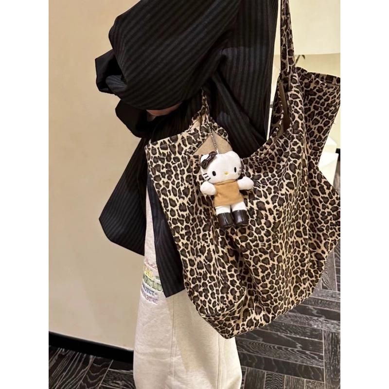 Large Capacity Lazy Leopard Print Shoulder Bag - Versatile Canvas Tote