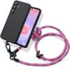 Case for Samsung Galaxy A37 5G - Black Anti-Scratch Silicone with Detachable Pink Cord