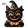 Cartoon Cat Figure Vintage Halloween Wooden Figurine, Rustic Witch Zombie Owl Frog Tabletop Small Wood Craft Ornament, Farmhouse Tiered Tray